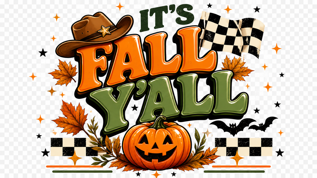 It's Fall Y'all 16oz Glass Cup – Autumn Pumpkin & Checkered UV DTF Tumbler