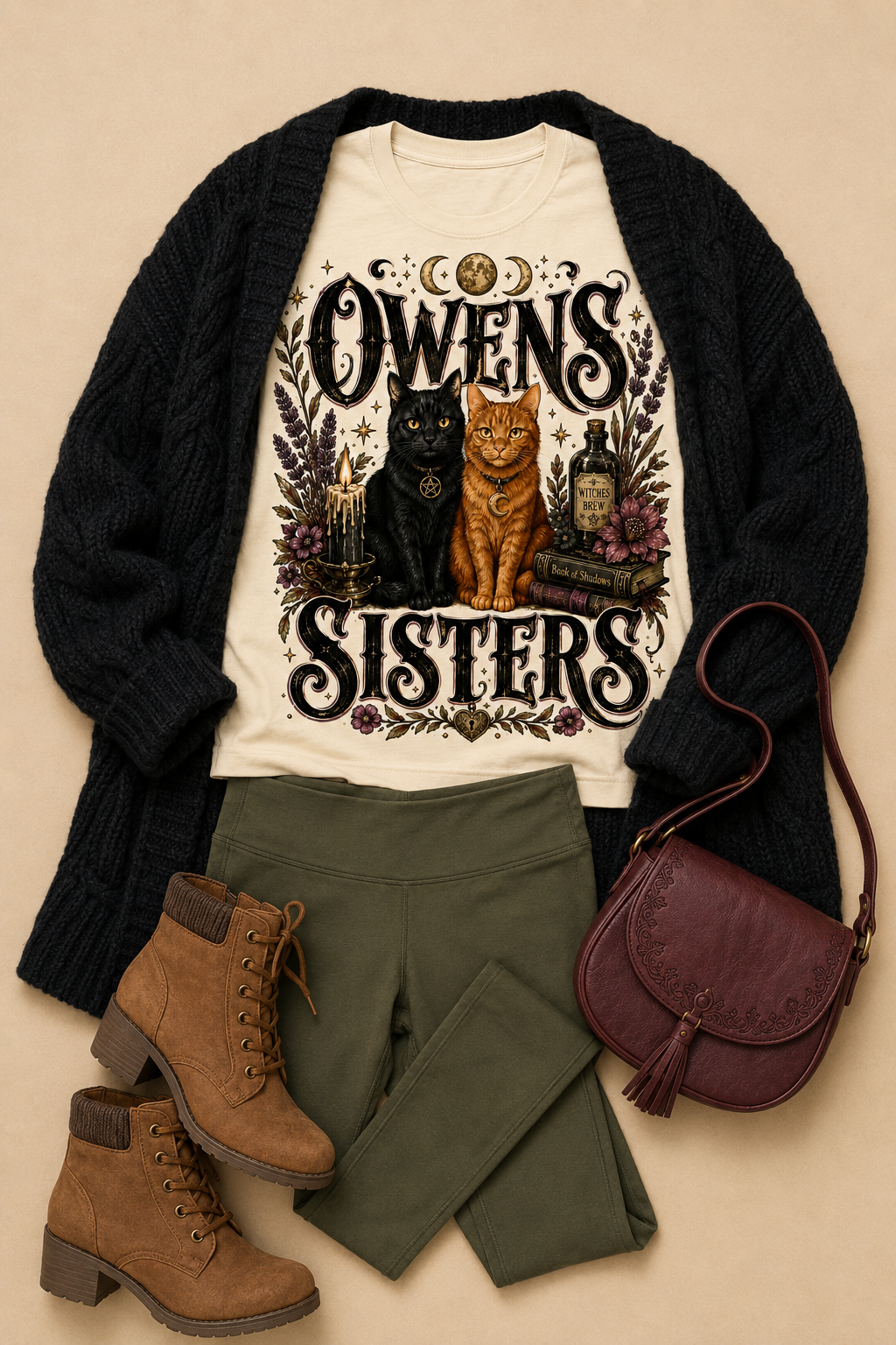 Owens Sisters Witchy Cats Halloween Graphic T-Shirt