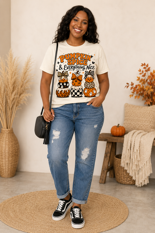 Pumpkin Spice & Everything Nice Women’s Fall Graphic T-Shirt 🎃🍂