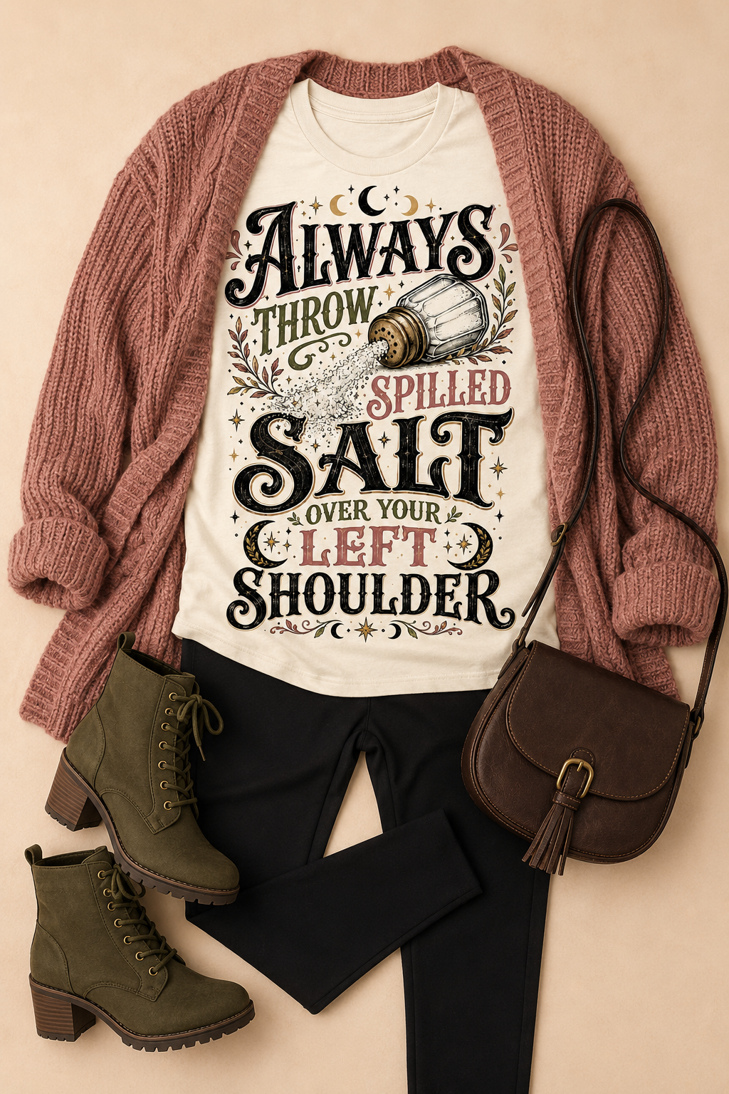 Always Throw Spilled Salt Funny Superstition Graphic T-Shirt
