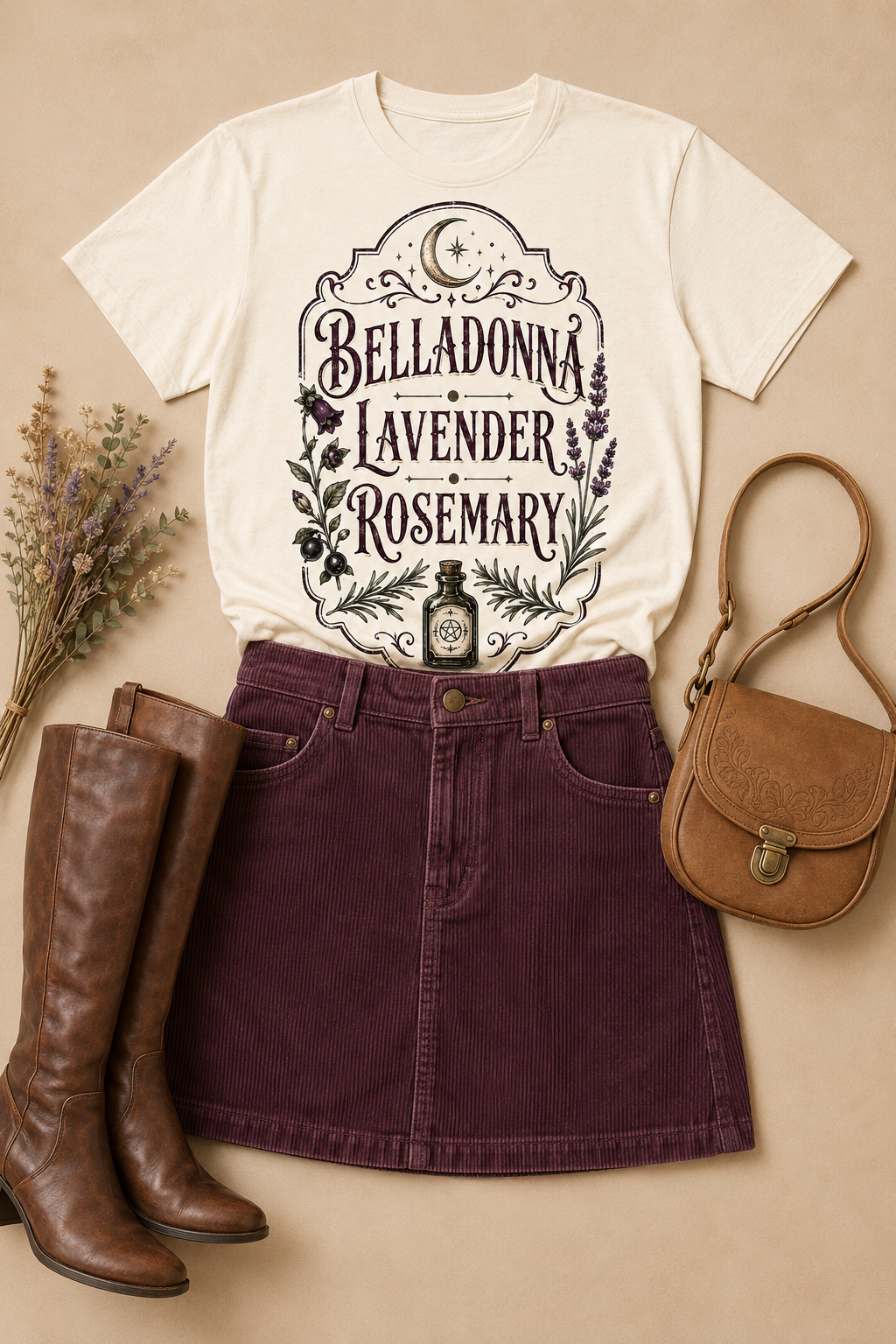Belladonna Lavender Rosemary Vintage Botanical Graphic T-Shirt