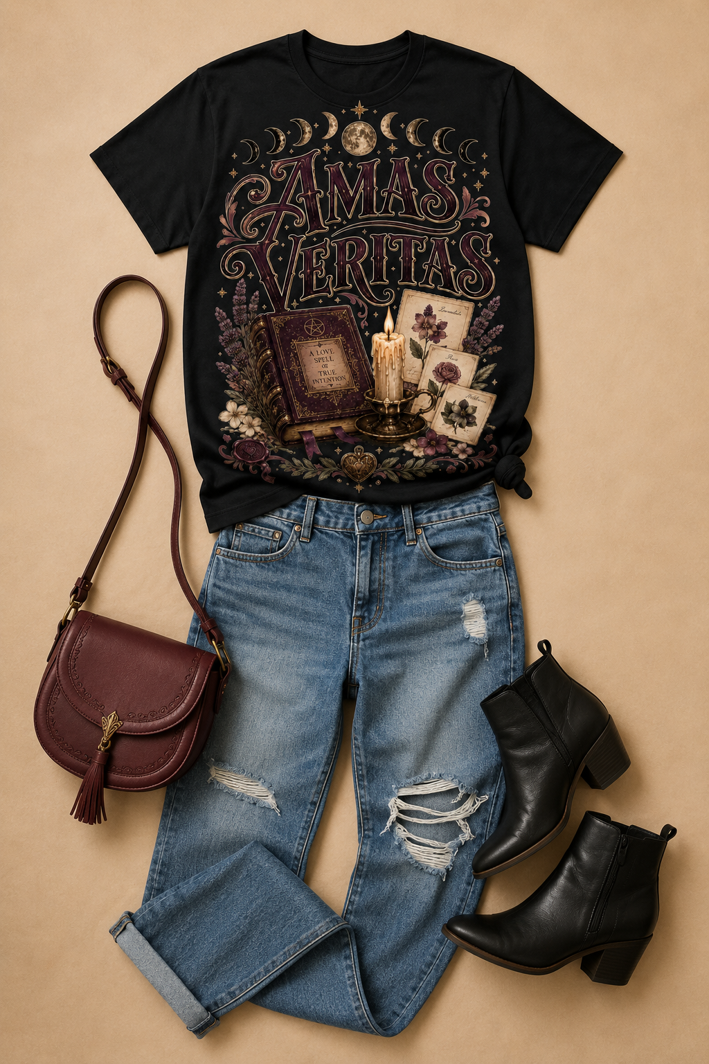 Amas Veritas Vintage Witchy Graphic T-Shirt