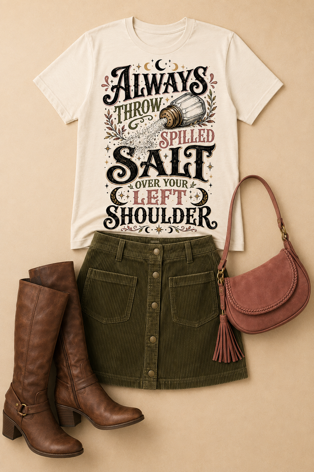 Always Throw Spilled Salt Funny Superstition Graphic T-Shirt