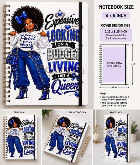 Expensive Looking on a Budget – Living Like a Queen 6×9 Glam Notebook 👑💙