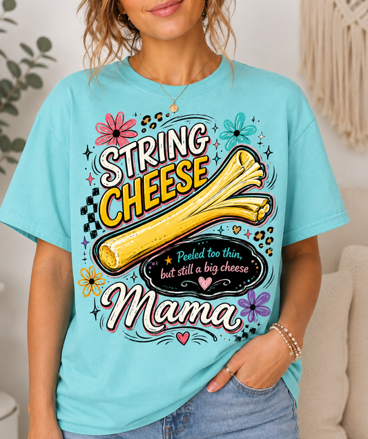String Cheese Mama Shirt – Funny Mom Graphic Tee, Colorful Retro Mama T-Shirt, Cute Motherhood Gift