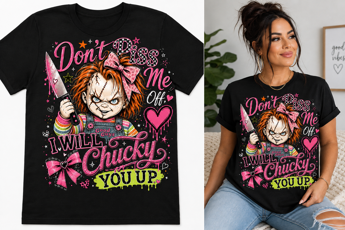 Don't Piss Me Off Chucky Graphic T-Shirt – Pink Bow Horror Tee