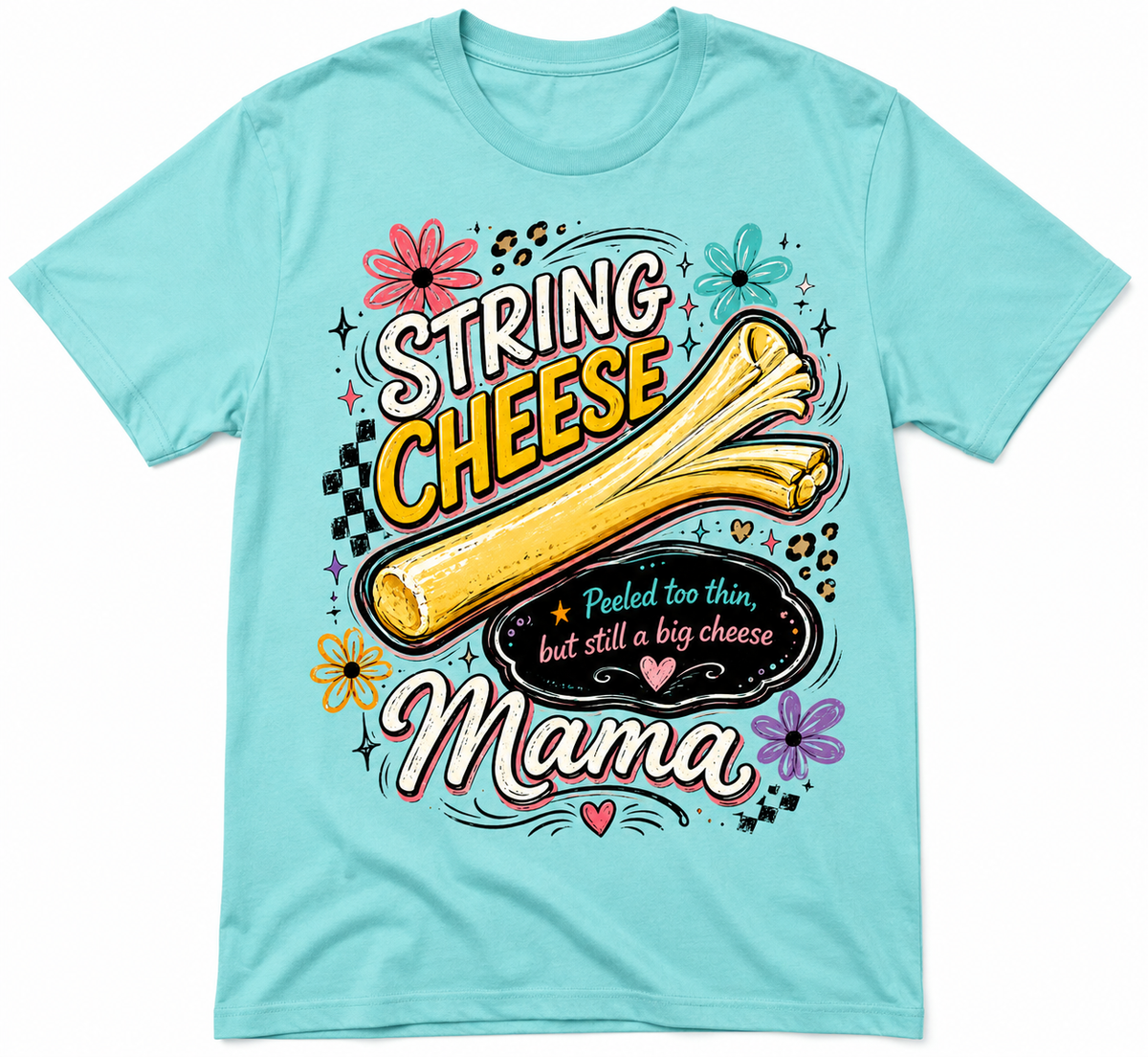 String Cheese Mama Shirt – Funny Mom Graphic Tee, Colorful Retro Mama T-Shirt, Cute Motherhood Gift