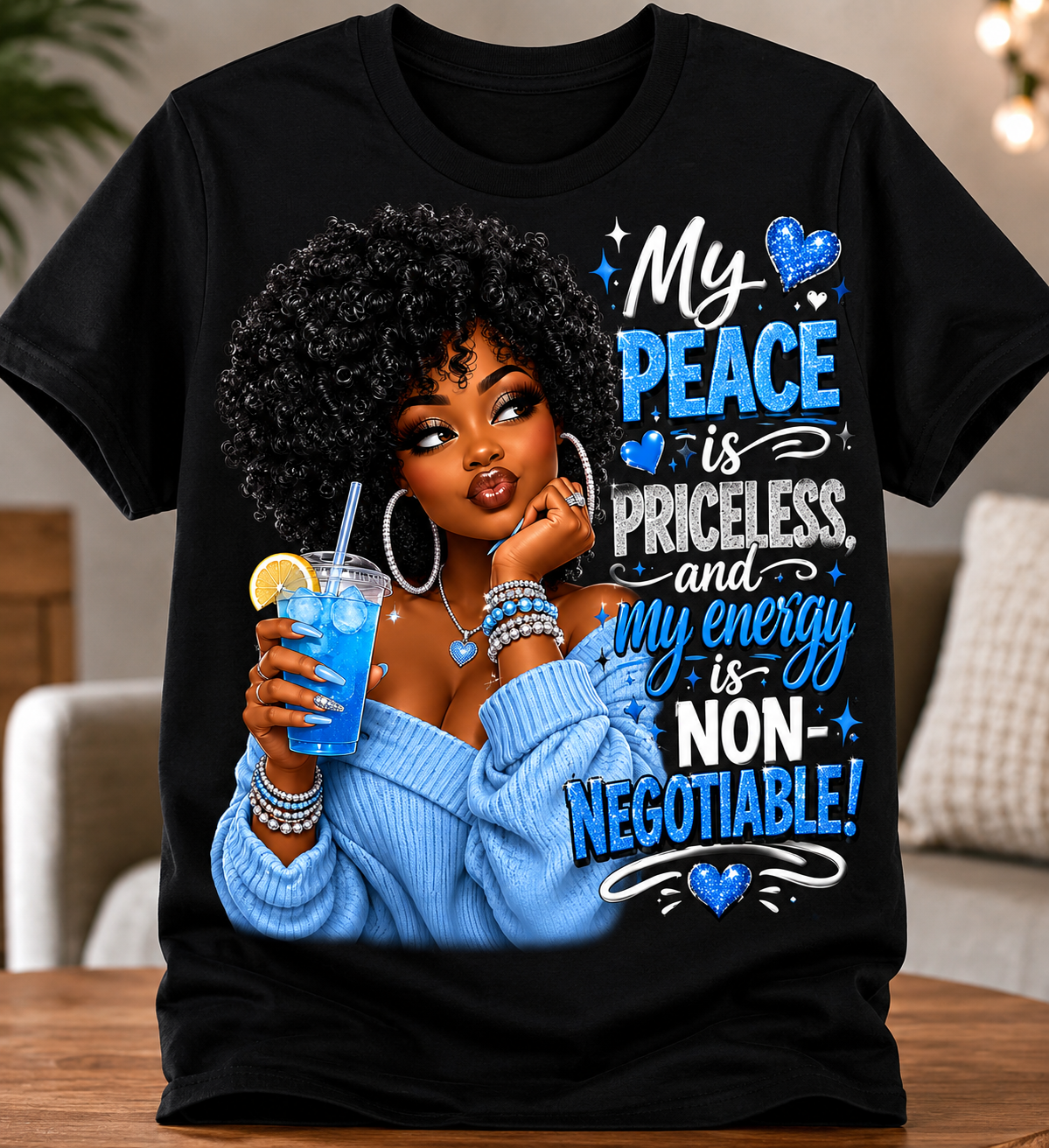 My Peace Is Priceless & My Energy Is Non-Negotiable Black Graphic T-Shirt