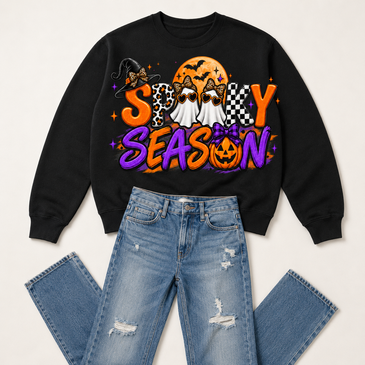 Spooky Season Women’s Colorful Halloween Graphic Sweatshirt 🎃👻