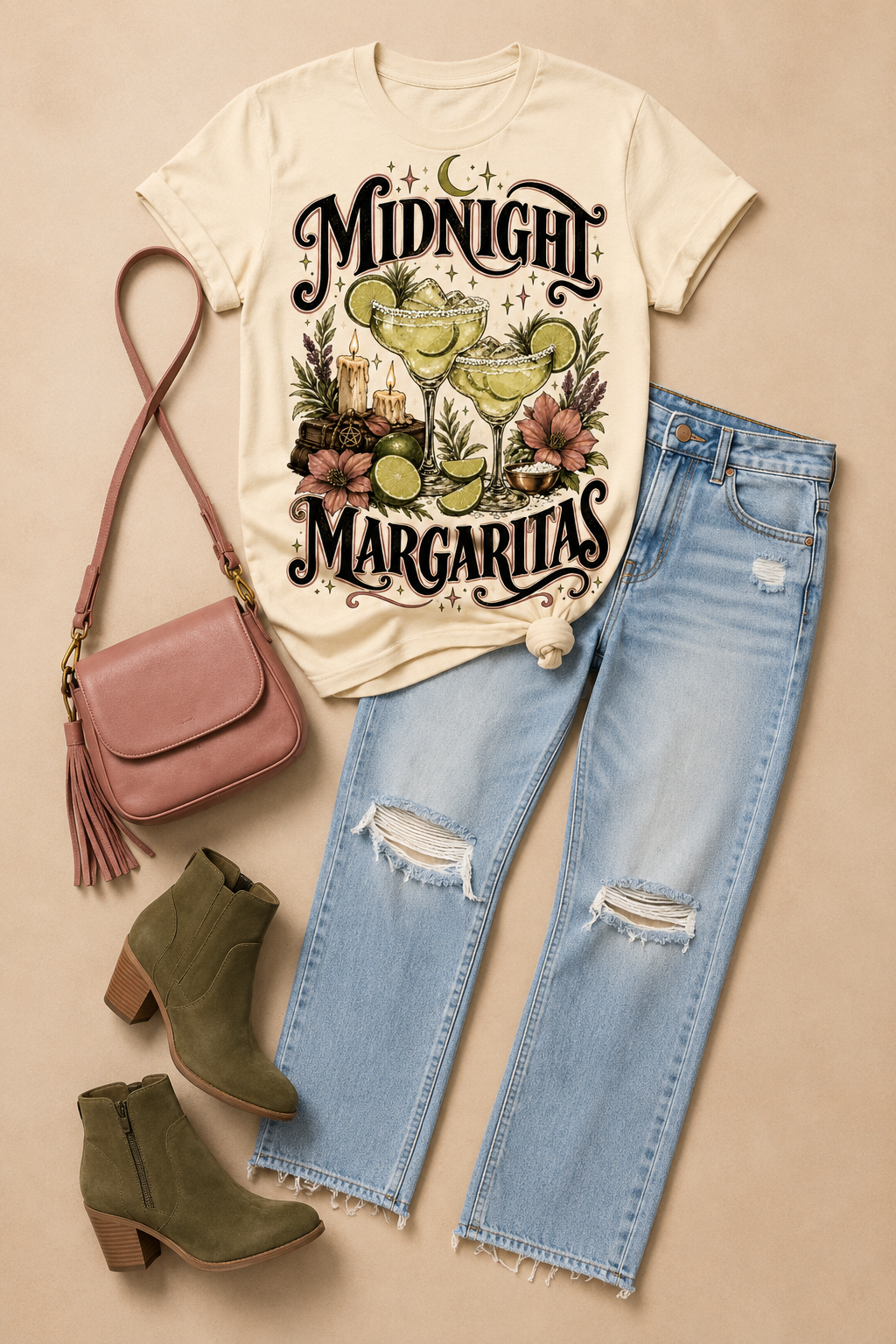 Midnight Margaritas Vintage Witchy Graphic T-Shirt