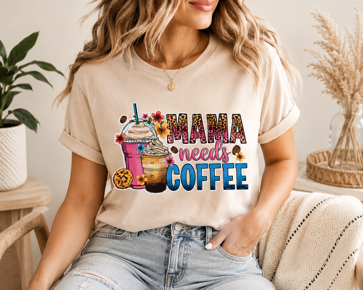 Mama Needs Coffee – Cute Leopard Print Coffee Lover T-Shirt ☕🌸💕