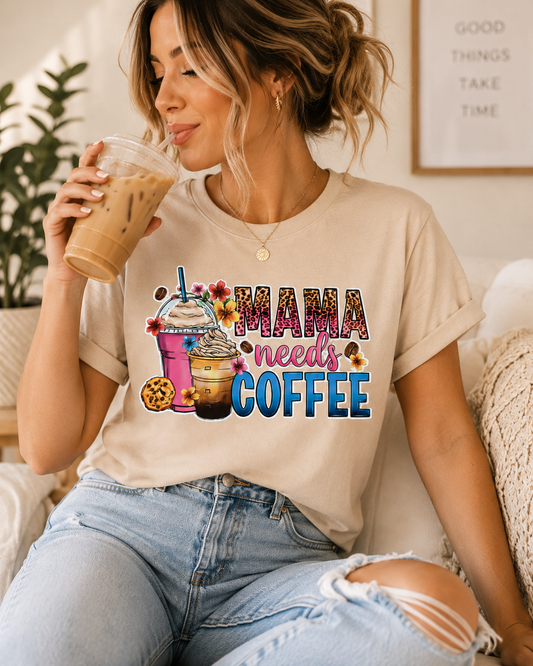 Mama Needs Coffee – Cute Leopard Print Coffee Lover T-Shirt ☕🌸💕
