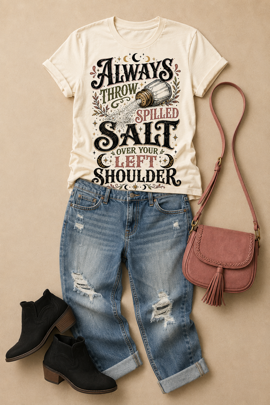 Always Throw Spilled Salt Funny Superstition Graphic T-Shirt