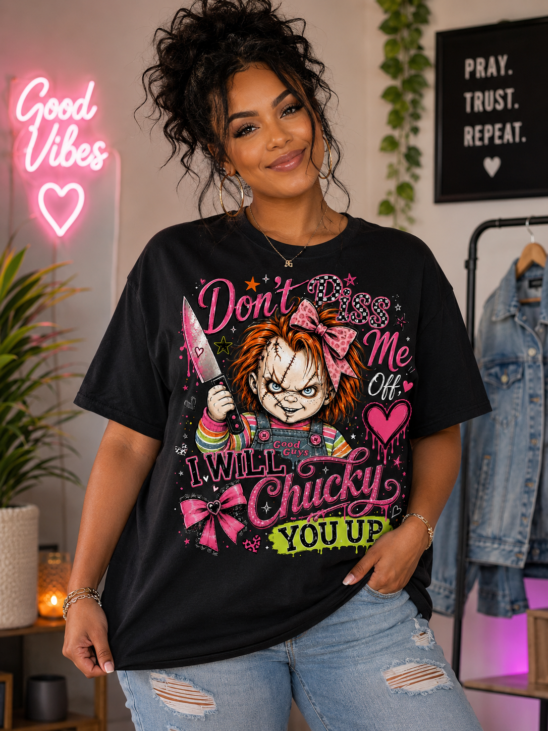 Don't Piss Me Off Chucky Graphic T-Shirt – Pink Bow Horror Tee