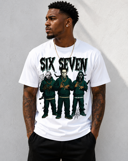 Six Seven Horror Crew Graphic T-Shirt – Spooky Streetwear Tee for Men
