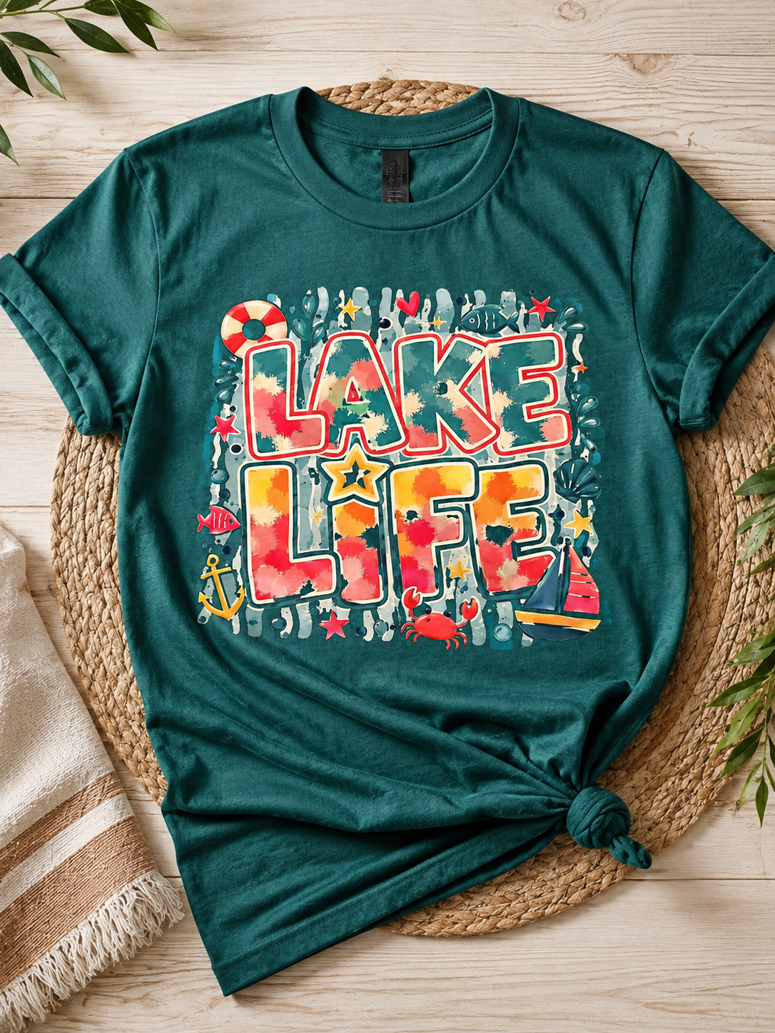 Lake Life Colorful Nautical Graphic T-Shirt – Summer Lake Vacation Tee