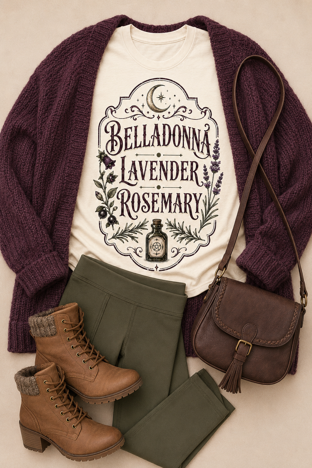 Belladonna Lavender Rosemary Vintage Botanical Graphic T-Shirt