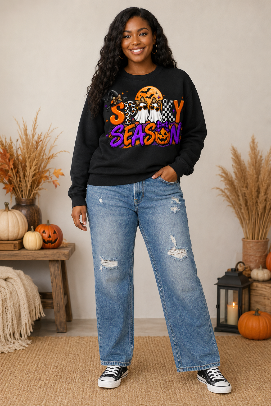 Spooky Season Women’s Colorful Halloween Graphic Sweatshirt 🎃👻