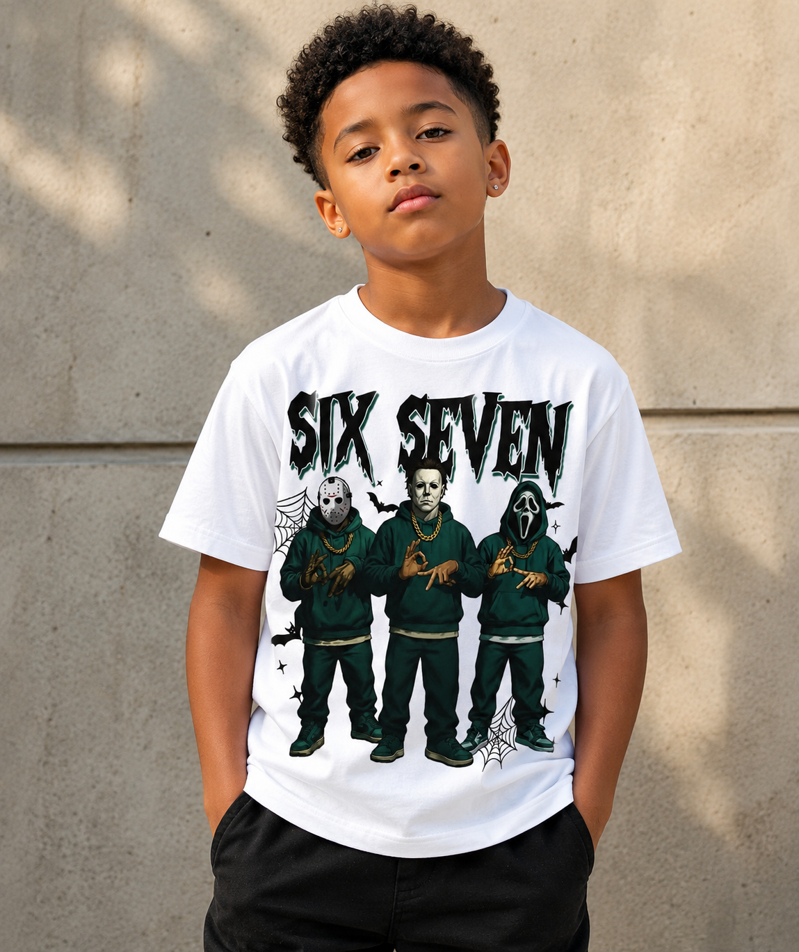 Six Seven Horror Crew Graphic T-Shirt – Spooky Streetwear Tee for Boys