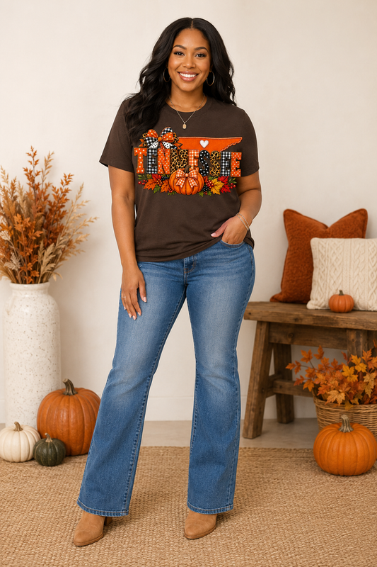 Tennessee Women’s Pumpkin and Bows Fall Graphic T-Shirt 🍂🎃