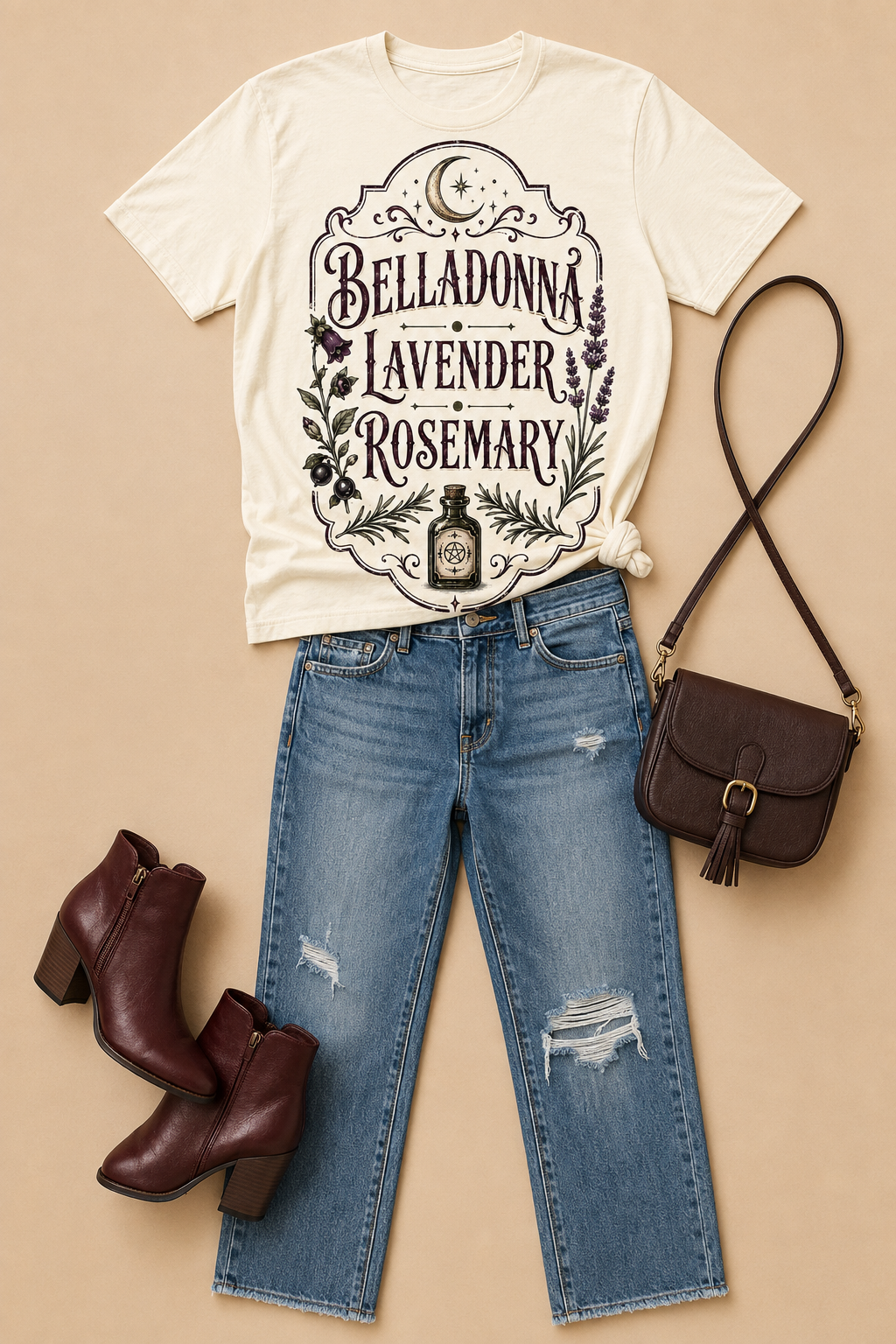 Belladonna Lavender Rosemary Vintage Botanical Graphic T-Shirt