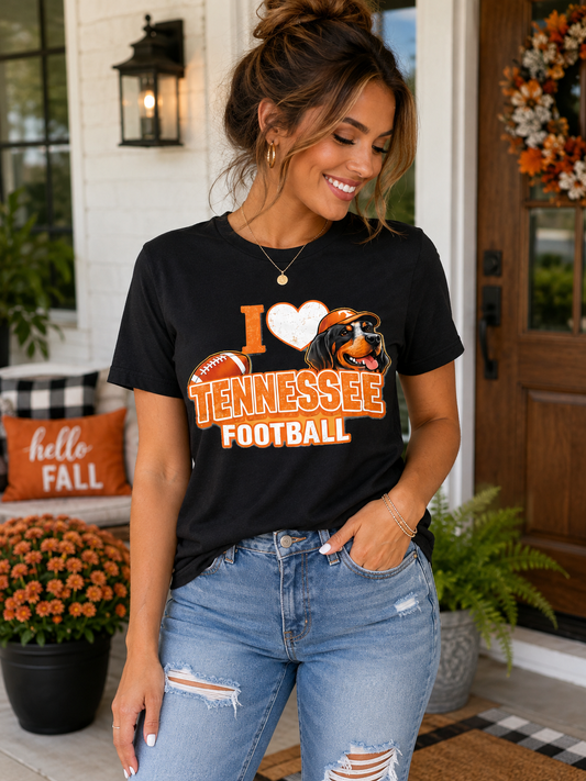 I Love Tennessee Football Graphic T-Shirt – Orange & Black Game Day Tee for Football Fans 🧡🏈🐶