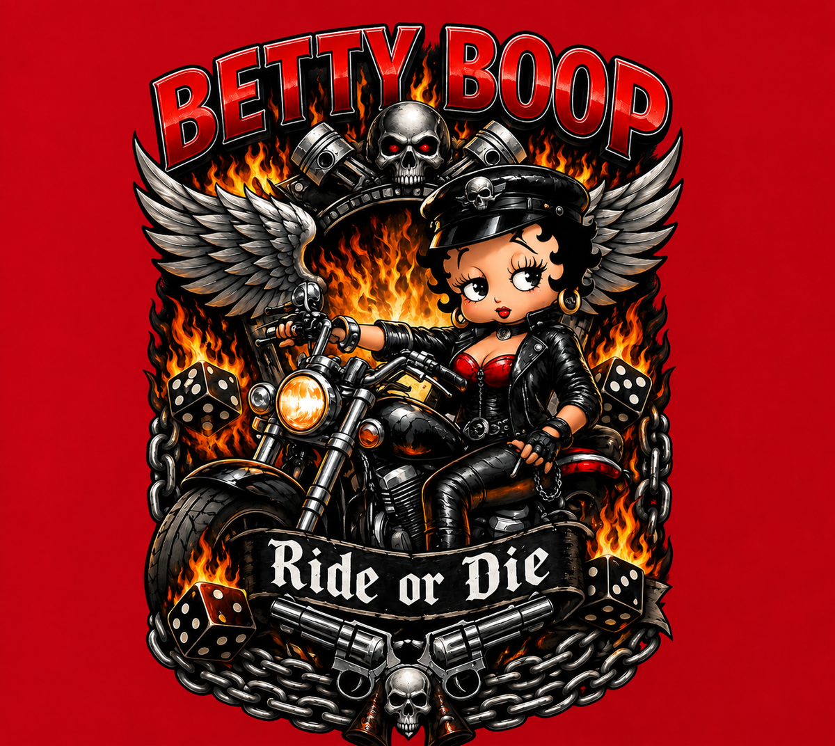 Betty Boop Ride or Die Biker Graphic T-Shirt – Red Motorcycle Tee