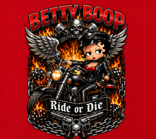Betty Boop Ride or Die Biker Graphic T-Shirt – Red Motorcycle Tee