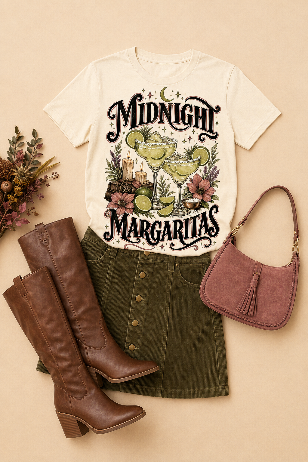 Midnight Margaritas Vintage Witchy Graphic T-Shirt