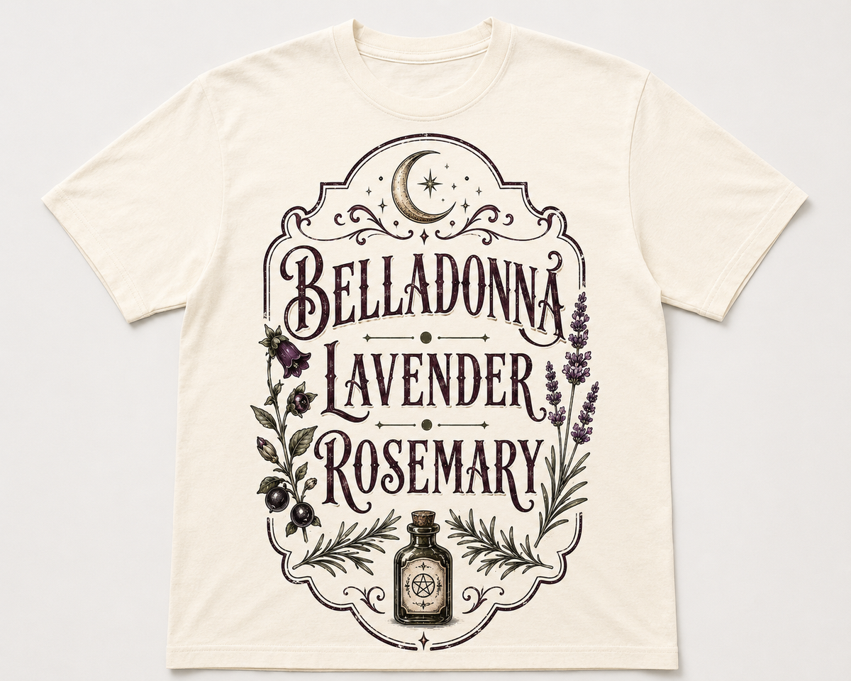 Belladonna Lavender Rosemary Vintage Botanical Graphic T-Shirt