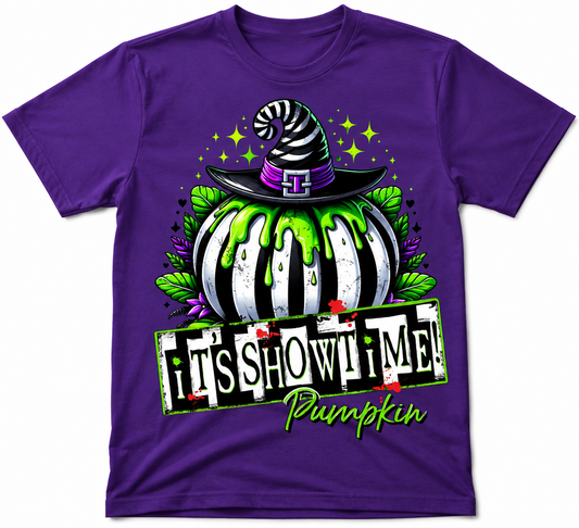It’s Showtime Pumpkin Halloween Graphic T-Shirt – Purple Unisex Tee 🎃💜