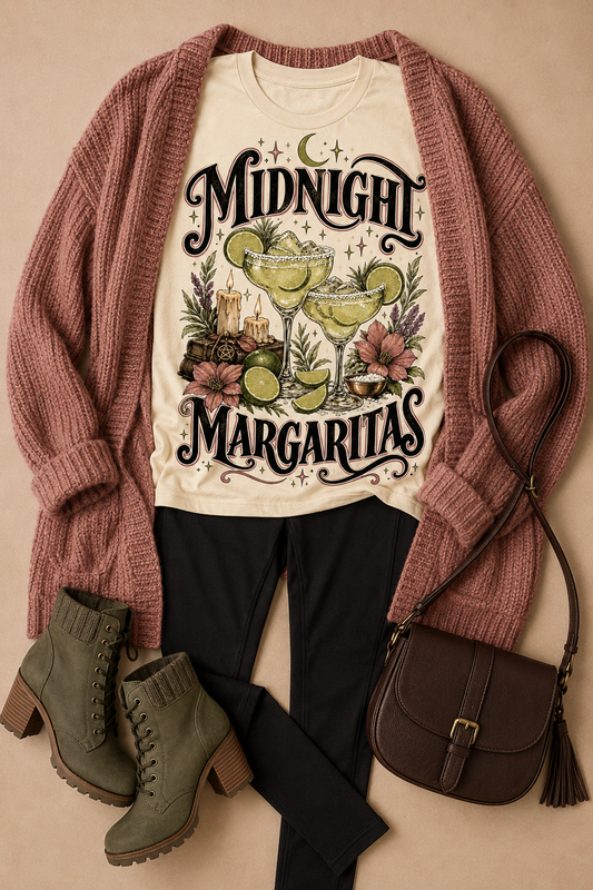 Midnight Margaritas Vintage Witchy Graphic T-Shirt