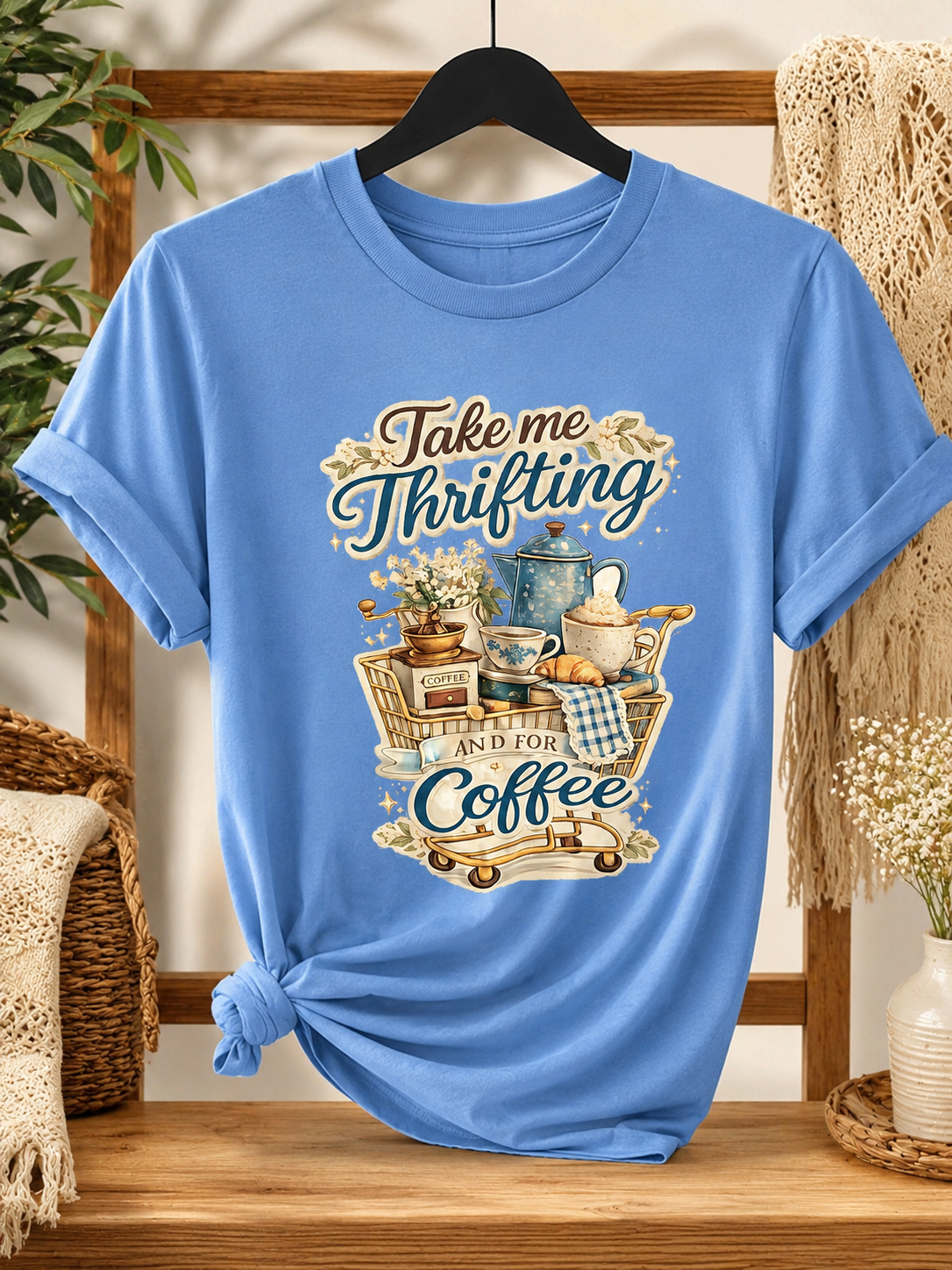 Take Me Thrifting and for Coffee T-Shirt – Cute Vintage Coffee Lover & Thrifting Graphic Tee