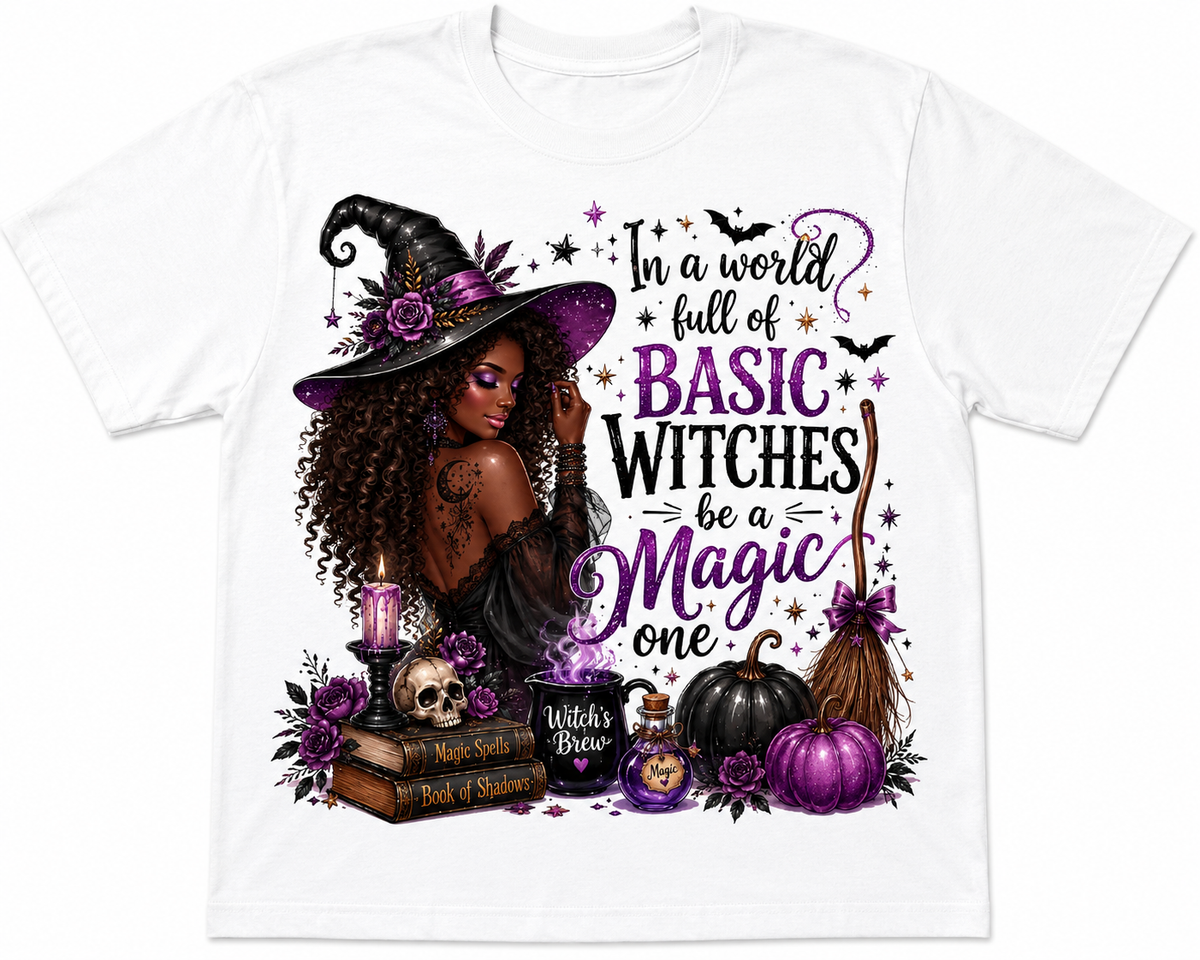 In a World Full of Basic Witches, Be a Magic One – Purple Halloween Witch T-Shirt