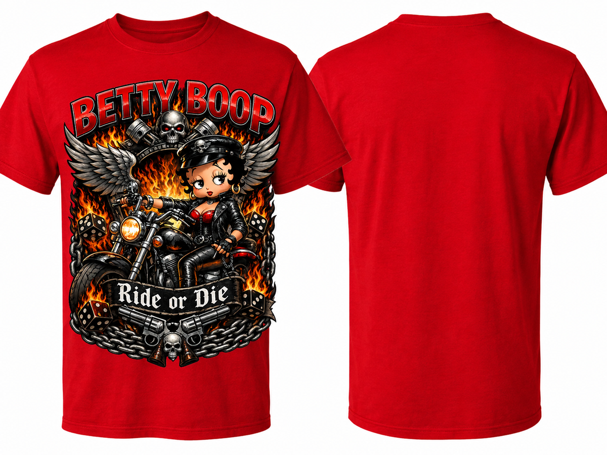 Betty Boop Ride or Die Biker Graphic T-Shirt – Red Motorcycle Tee